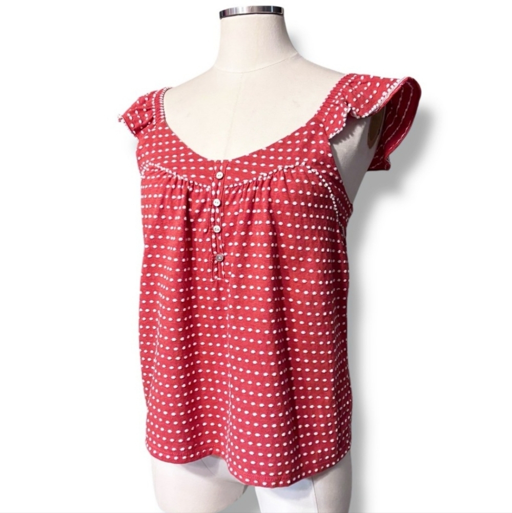 LUCKY BRAND Red & White Polka Dot Ruffle Strap Tank
